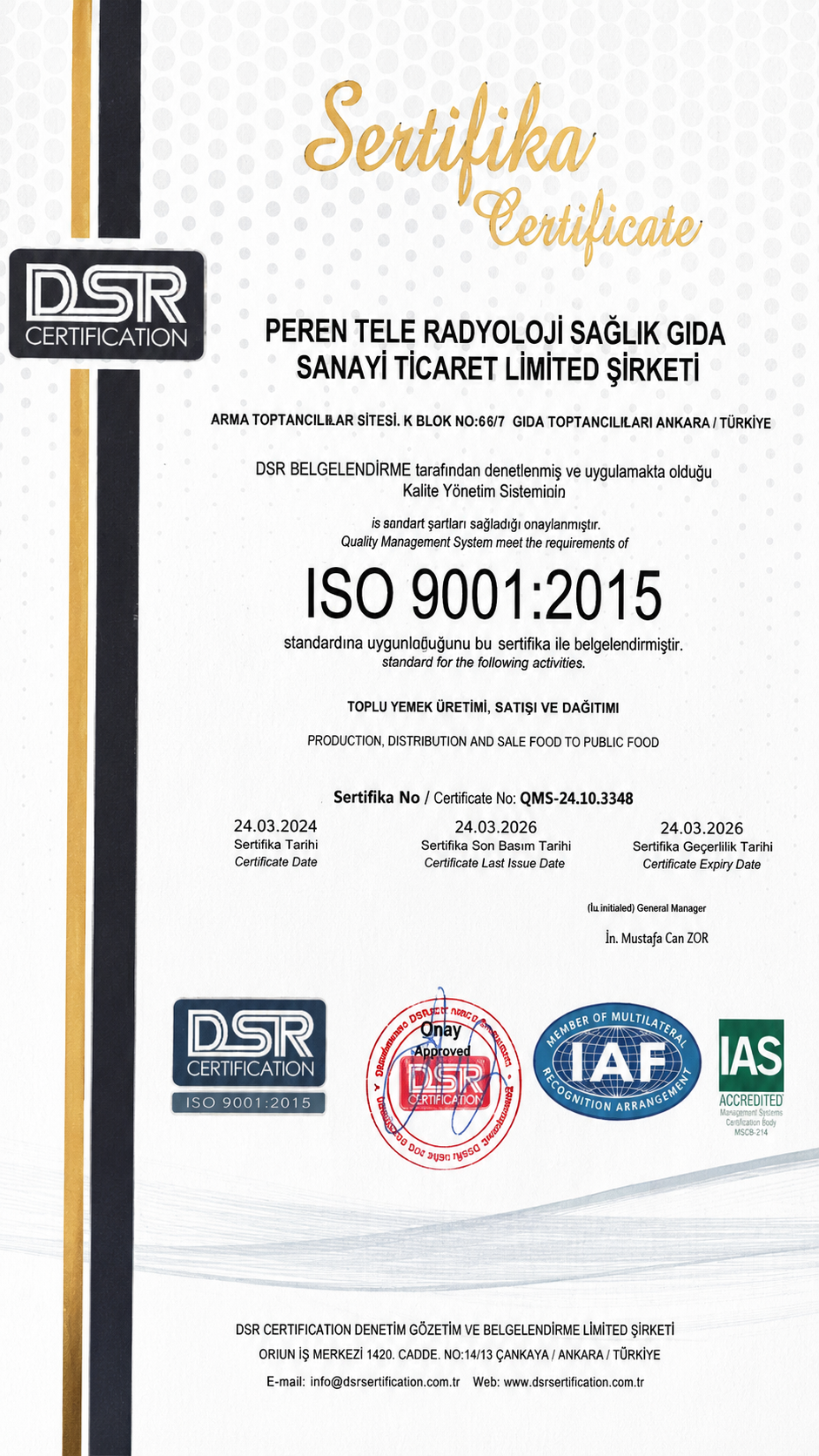 ISO 22000:2018 Gıda Güvenliği Yönetim Sistemi Sertifikası