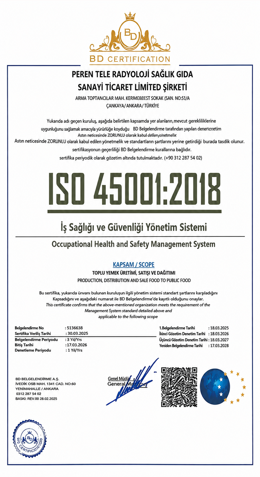 ISO 45001:2018 İş Sağlığı ve Güvenliği Yönetim Sistemi Sertifikası