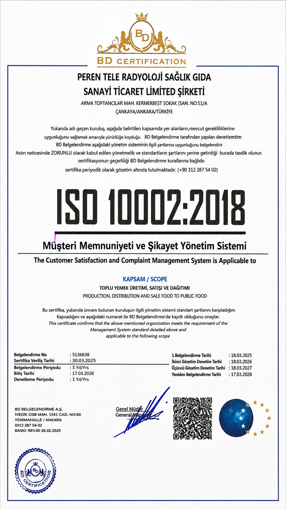 ISO 9001:2015 Kalite Yönetim Sistemi Sertifikası